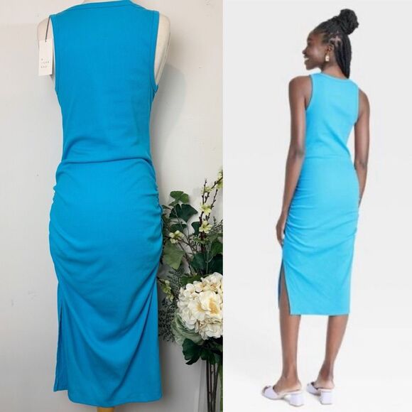 A New Day Bright Blue Ribbed Midi Dress | Medium | New with Tags - Picture 6 of 11